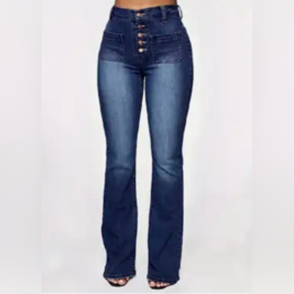 Stylish Dark Blue Women's High Waisted Flared Jeans
